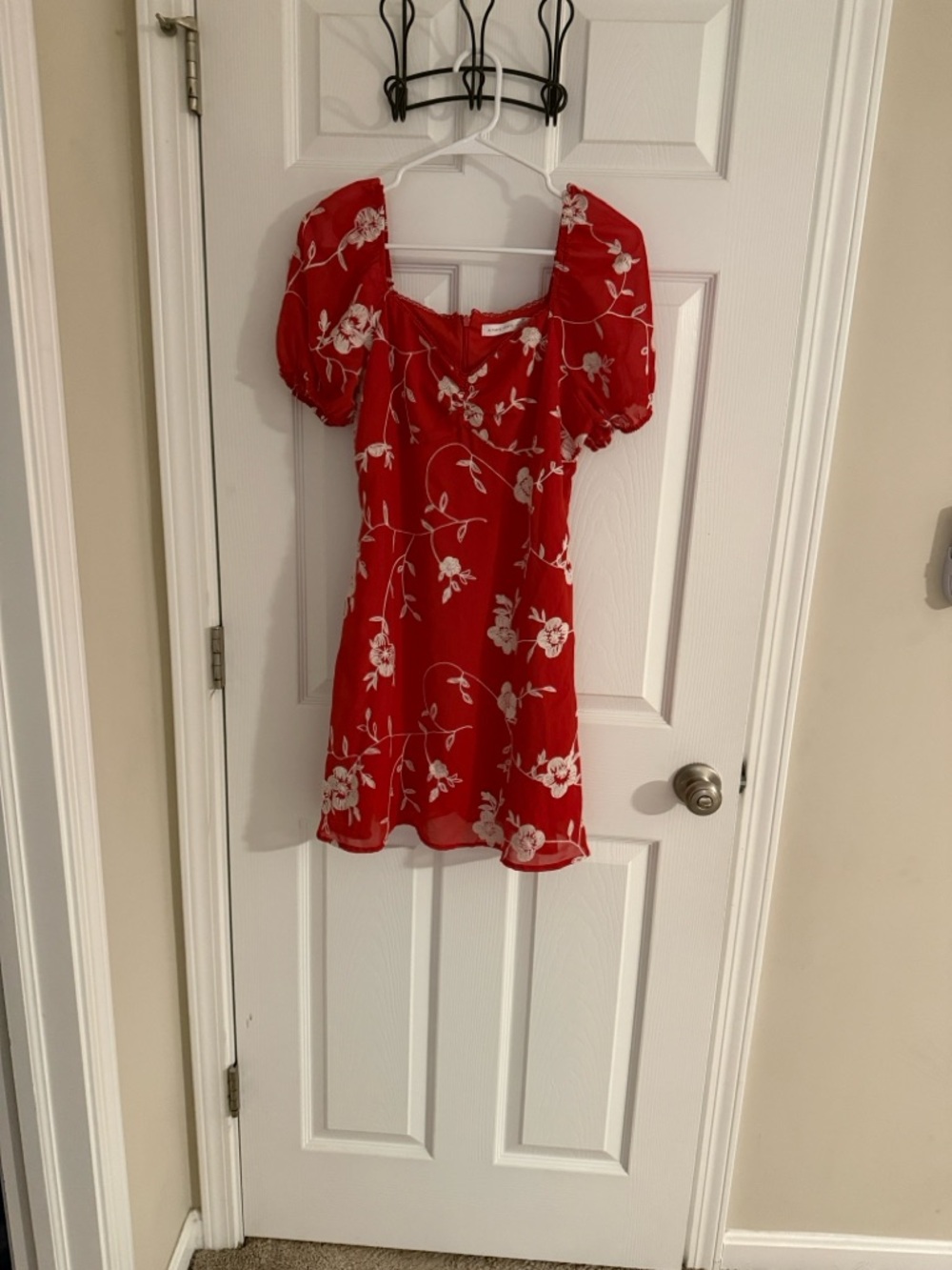 Altar'd State Red Floral Lace-Trim Dress